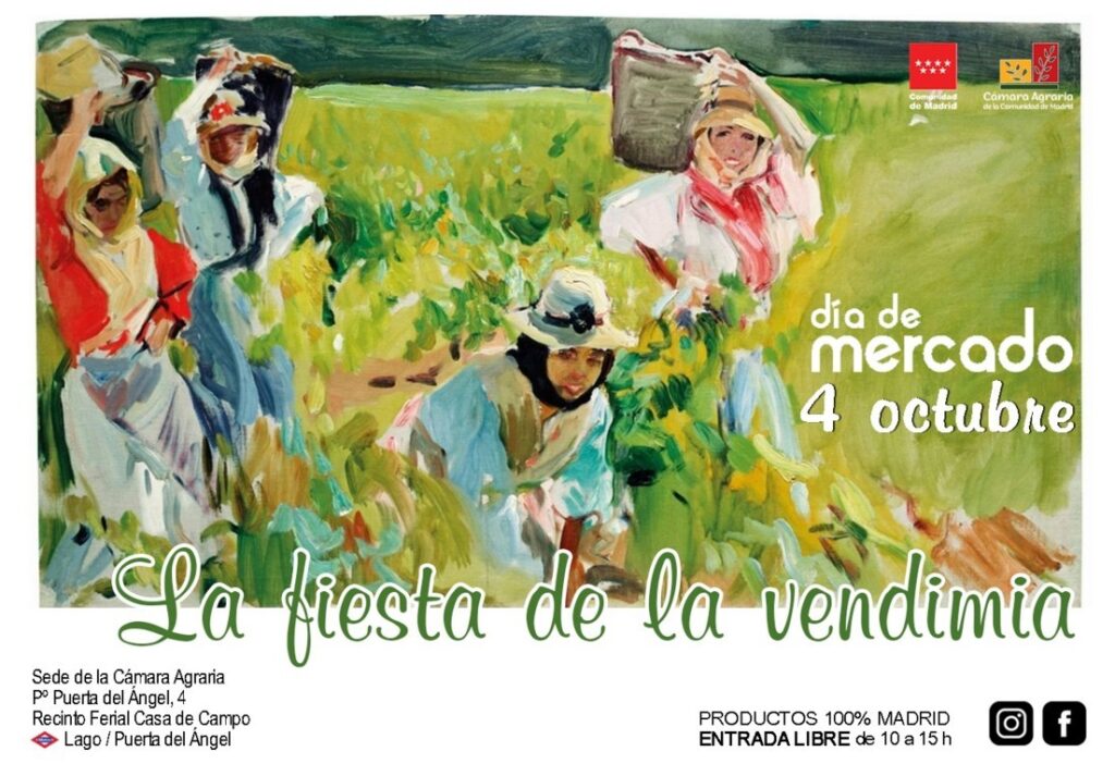 Cartel de la Fiesta de la Vendimia en el Día de Mercado de Madrid