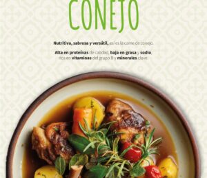 Plato de carne de conejo con verduras y hierbas frescas