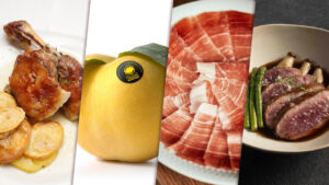 Platos típicos de Aragón como jamón y melocotón de Calanda