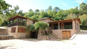 Exterior de la Cova dos Monxes en Godeval con vegetación alrededor