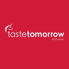 Logo de Taste Tomorrow de Puratos en fondo rojo