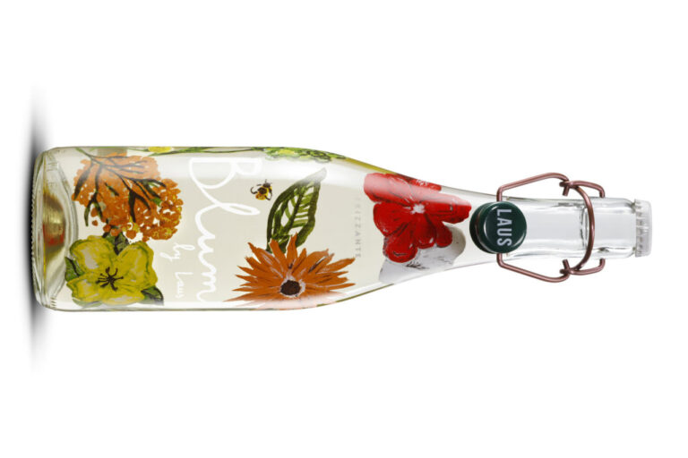Botella de frizzante Blum by LAUS blanco con diseño floral colorido