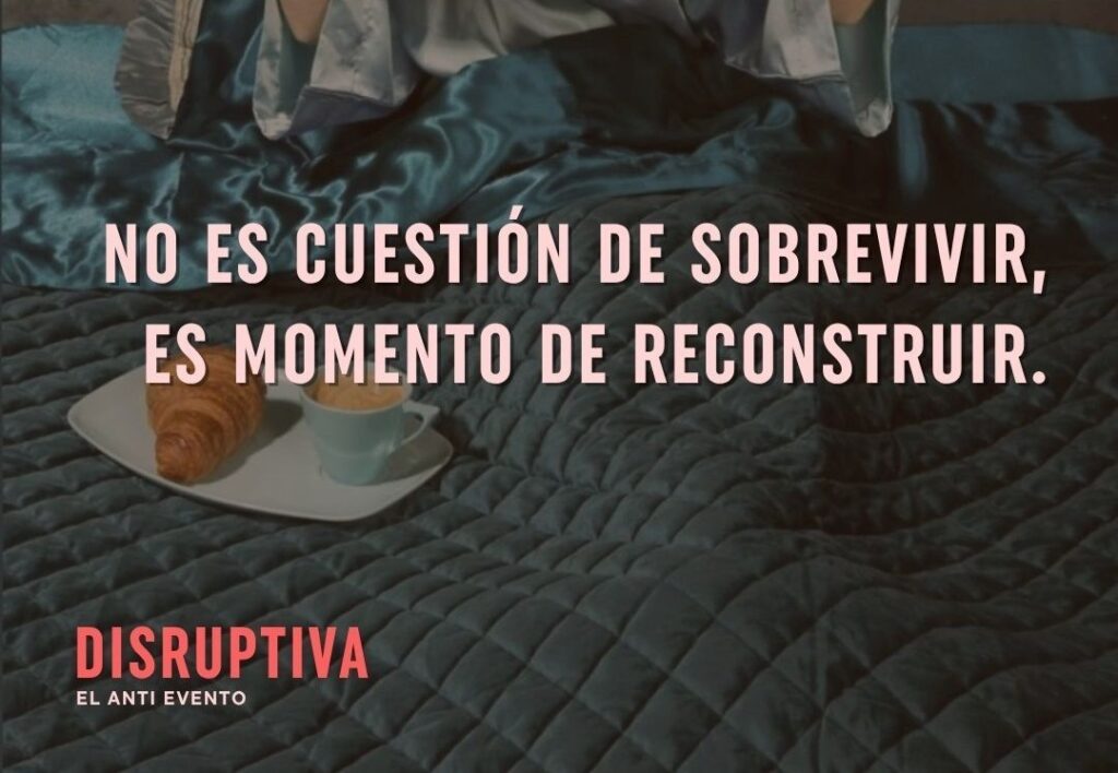 Imagen promocional del evento Disruptiva 2025 con un croissant y café.