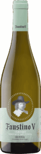 Botella de vino Faustino V Verdejo con etiqueta distintiva