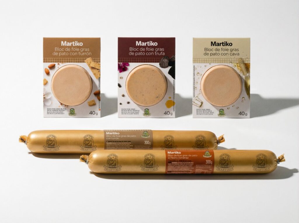 Varias presentaciones de bloc de foie gras de pato de Martiko