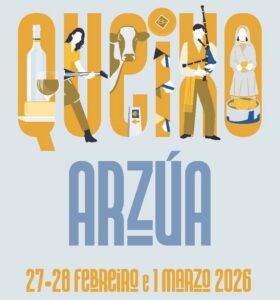 Cartel de la Festa do Queixo Arzúa con ilustraciones de actividades culturales y gastronómicas