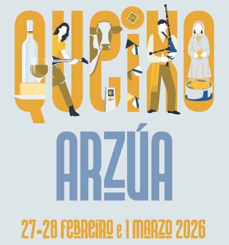 Cartel de la Festa do Queixo Arzúa con ilustraciones de actividades culturales y gastronómicas