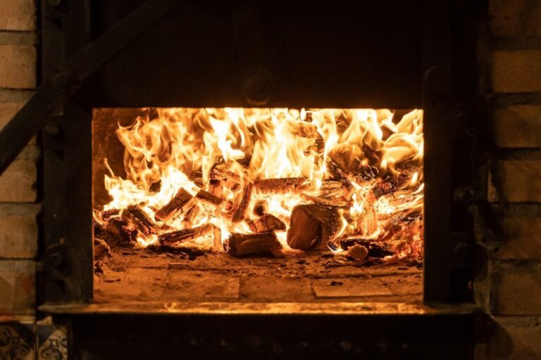 Vista del fuego en un horno de leña utilizado para cocinar