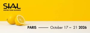 Logo de Sial París 2026 con fondo amarillo y limones