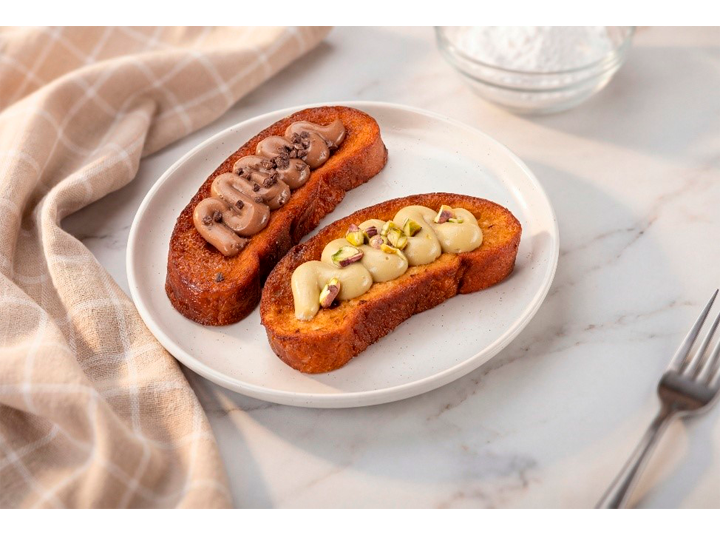 Torrijas artesanales de Turris con crema de chocolate y pistacho