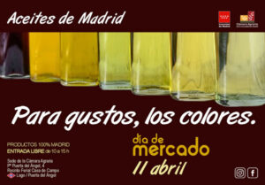 Botellas de aceites de diferentes colores en el Día de Mercado en Madrid