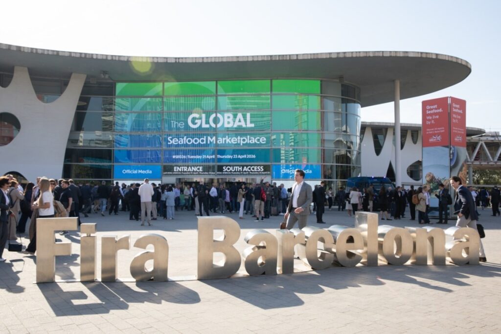 Fachada del recinto Fira Barcelona durante Seafood Expo Global