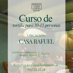 Cartel del curso de tortilla en Casa Rafuel con detalles del evento