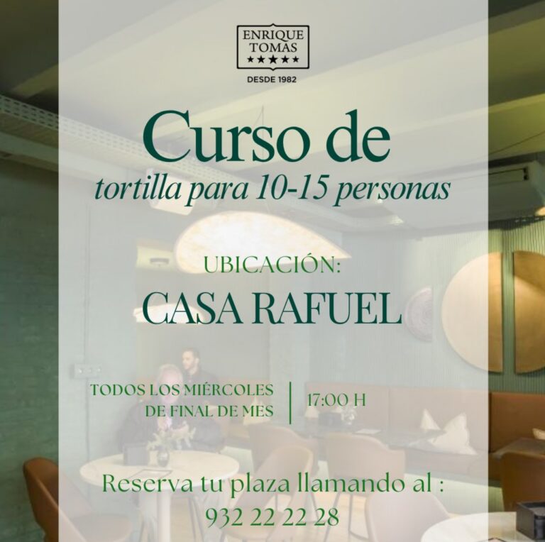 Cartel del curso de tortilla en Casa Rafuel con detalles del evento