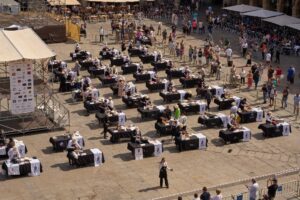 Vista aérea de la Plaza Mayor de Salamanca durante la fiesta del Ibérico