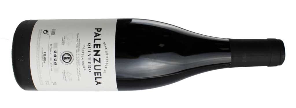 Botella de vino Palenzuela Quintero 2020 con etiqueta clara