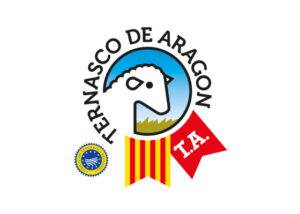 Logo del Ternasco de Aragón con un cordero y banderas