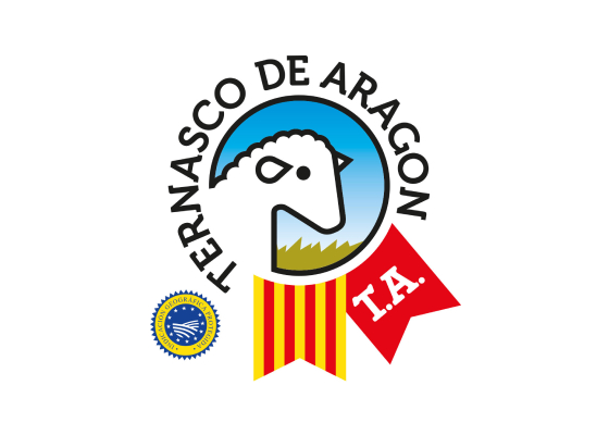 Logo del Ternasco de Aragón con un cordero y banderas