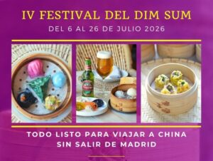 Cartel del IV Festival del Dim Sum en Madrid con platos y cerveza