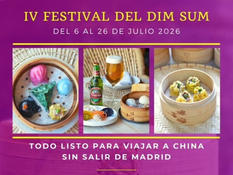 Cartel del IV Festival del Dim Sum en Madrid con platos y cerveza