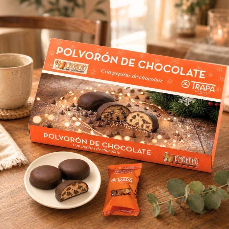 Caja de polvorones de chocolate Trapa con pepitas de chocolate