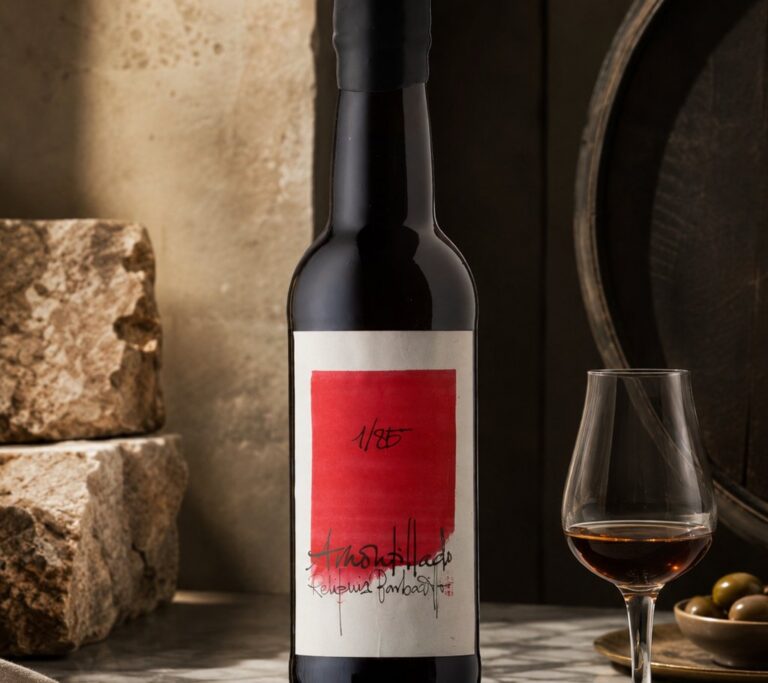 Botella de vino amontillado Reliquia de Barbadillo con copa