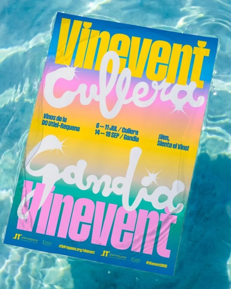 Cartel del evento Vinevent en Cullera y Gandía con fondo colorido