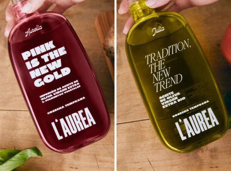 Botellas de aceite de oliva Aurelia y Julia de L'Aurea en una mesa