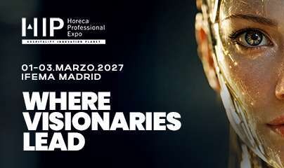 Cartel del congreso Hospitality 4.0 en IFEMA Madrid con un rostro futurista.