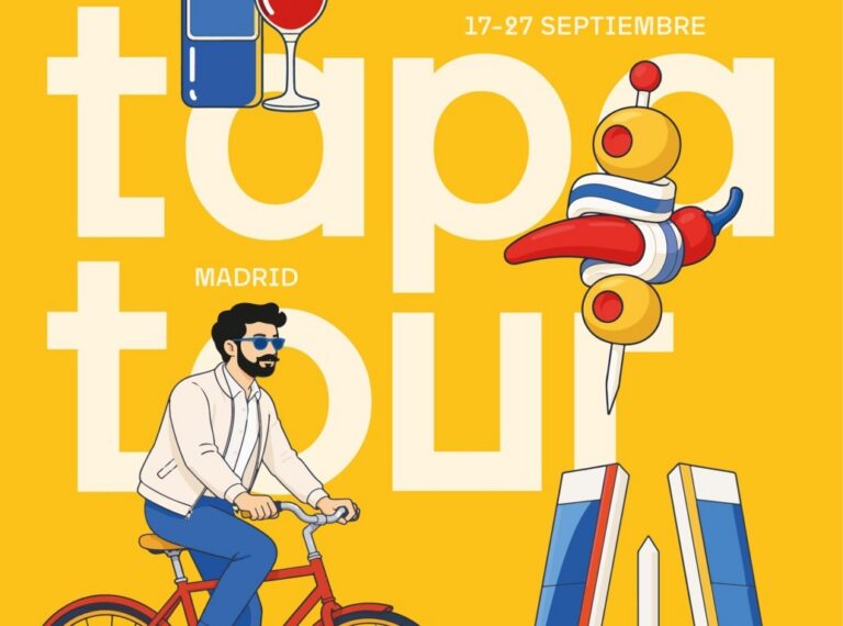 Cartel del Hotel Tapa Tour en Madrid con ilustraciones coloridas