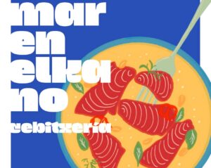 Ilustración de cebiche con pescado en un plato colorido