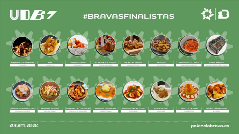 Panel con los 15 finalistas del concurso de patatas bravas 2026 en Palencia
